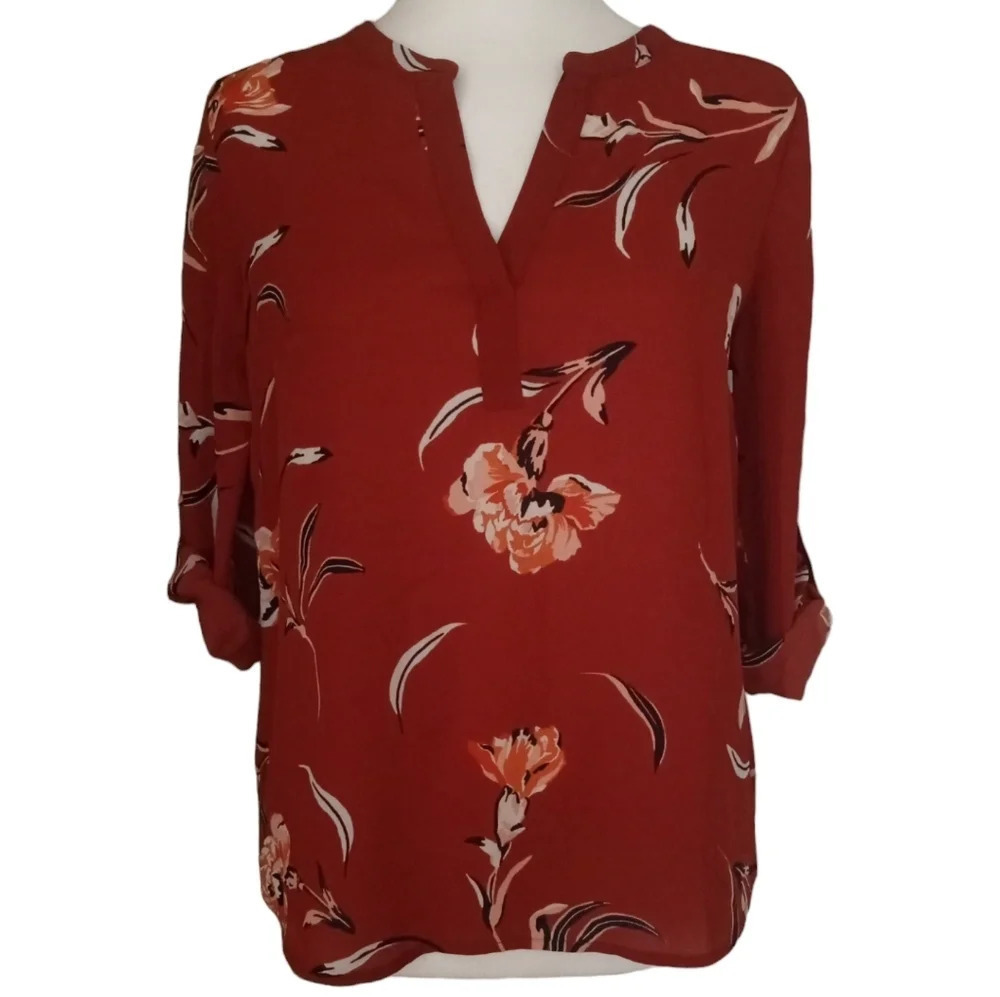 Anthropologie‎ Daniel Rainn Koda Split Neck Floral Boho Blouse Size  Petite XS